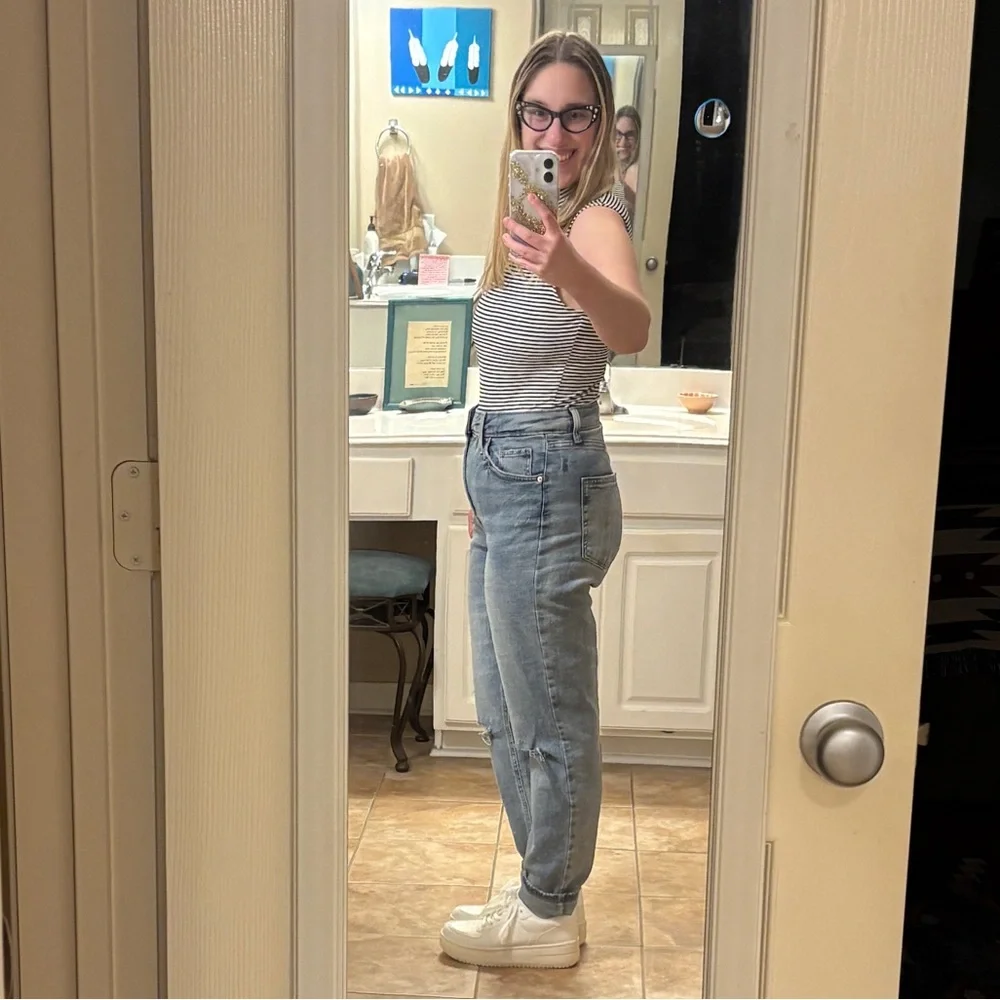 wild fable Distressed High-Rise Mom Jeans in Mid Blue - Picture 13 of 14